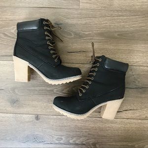 black heeled combat boots size 8